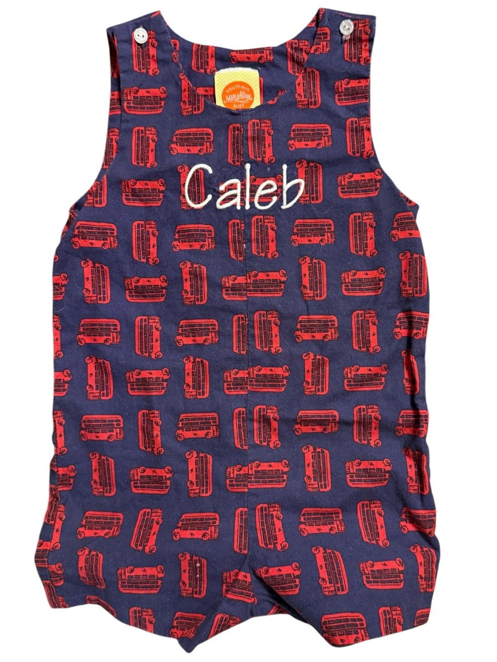 Southern Sunshine Kids Personalized School Bus Jon Jon Romper 2T Caleb